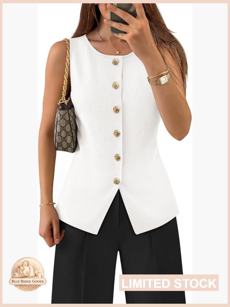 Sleeveless Knit Vest Blazer Button Down Lightweight Summer Business Casual